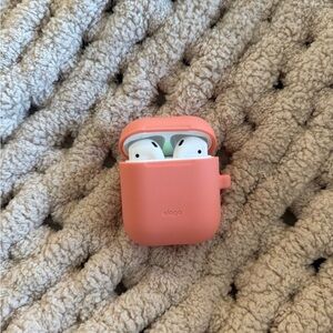 Apple AirPods with Peach Case